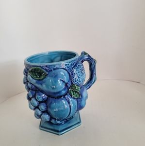 Vintage Inarco Mood Indigo Blue Fruit Embossed Mug Japan